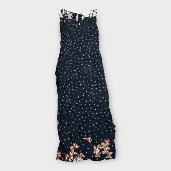 Lori Weidner Evenings Floral Spaghetti Maxi Dress Ruffled Hem Size 4 - Picture 1 of 6